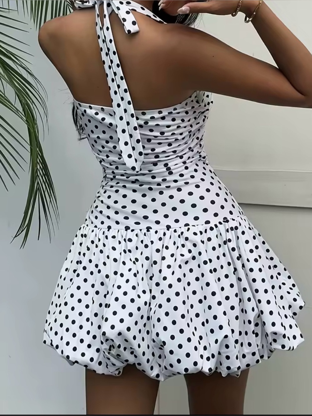 Black & White Polka Dot Halter Mini Dress